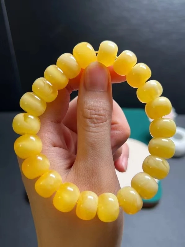 Natural Yellow Amber Clear Carved Abacus Beads Bracelet Women Men 14mm Best Fashion Amber Healing Stone Amber Rare AAAAA