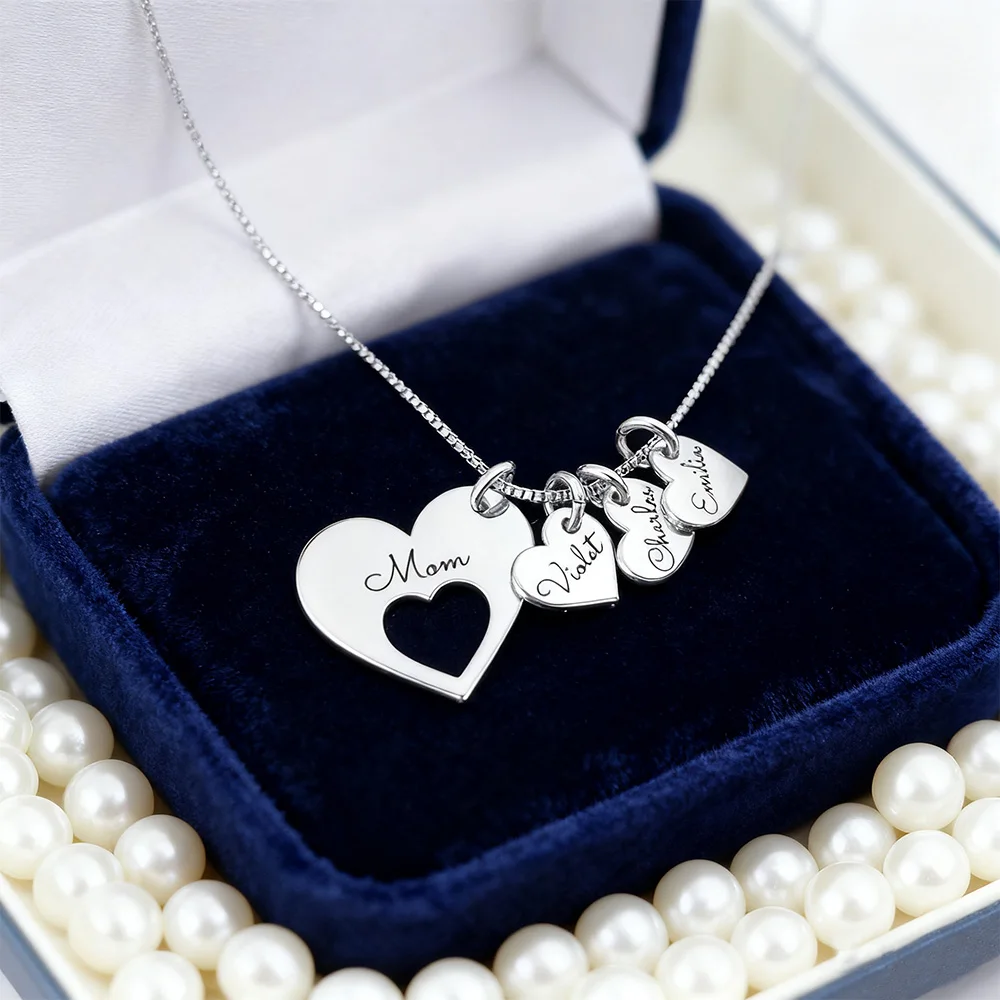 

Custom Family Name Necklace Personalize Heart Charm Necklaces Love Choker Mother's Gift Box Chain Stainless Steel Jewelry