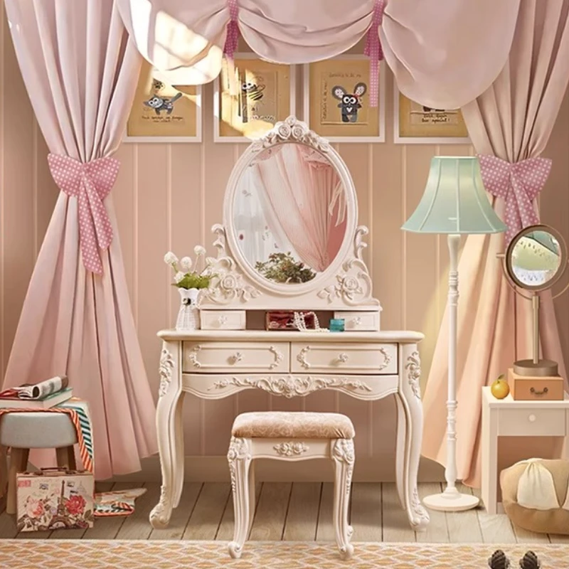 Meja Rias Mewah Berkilau Gaya Eropa Modern Diskon Meja Rias Cermin Putih Perlengkapan Pakaian Postazione Furniture Kamar Tidur