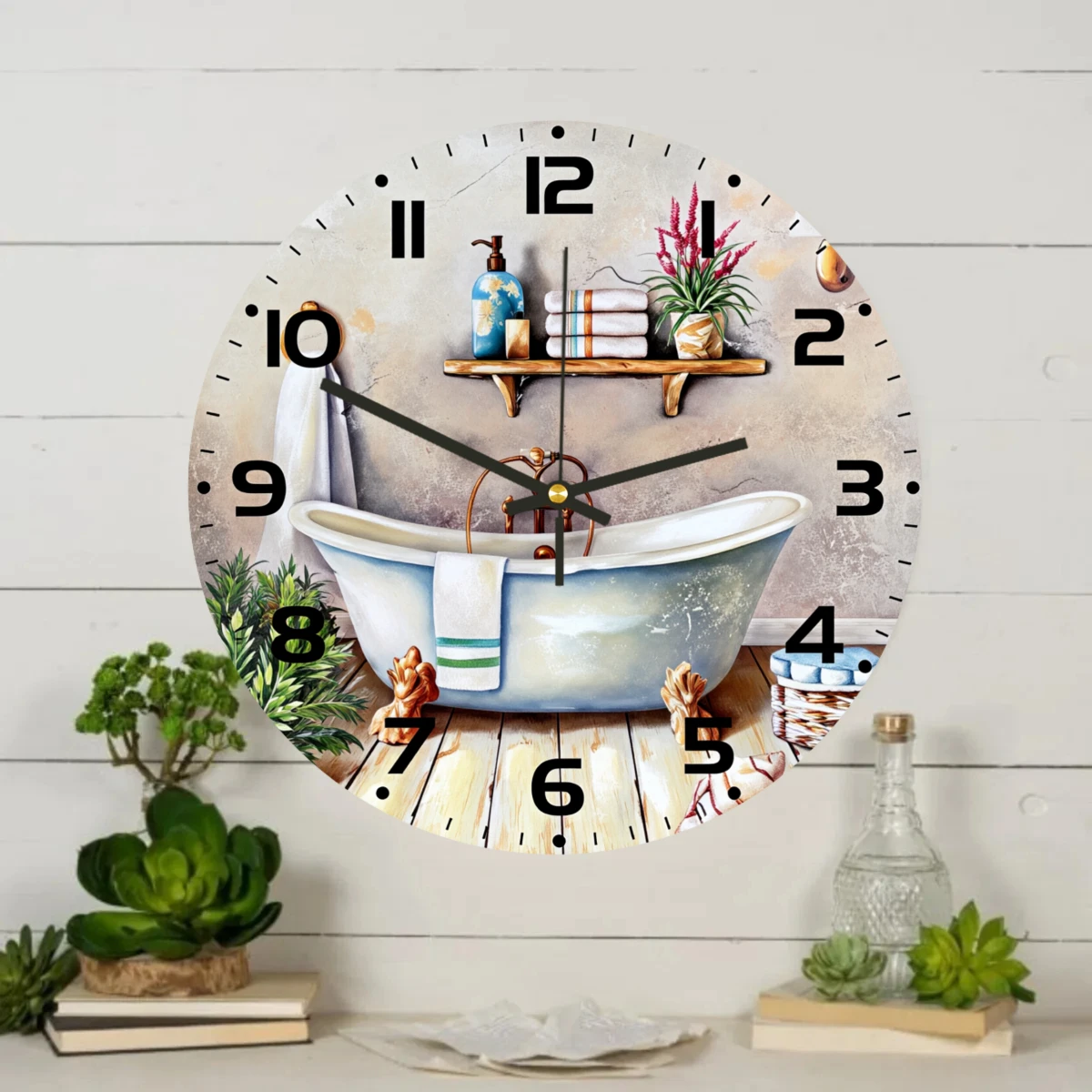 Bathroom with Bathtub Wall Clock 3D Effect Flat Acrylic 30cm Clock, Silent Non-Ticking, Suitable for Home Decor and Gift Giving