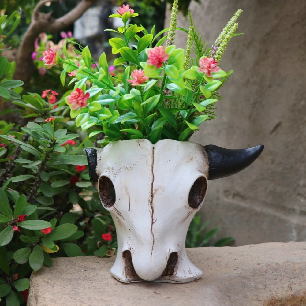 Bullenkopf-Blumentopf für den Außenbereich, kreativer Retro-Bullenkopf-Blumentopf aus Kunstharz, Dekoration für Haus und Garten, Pflanzgefäß. – Detail 2