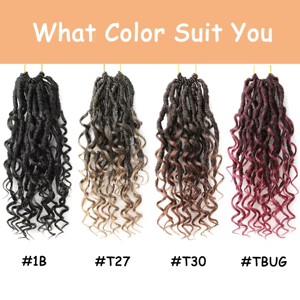 وصلات شعر كروشيه من Goddess Locs 12 حامل/حزمة 10 بوصة شعر فو لوكس مع أطراف مجعدة مموجة عميقة اصطناعية مموجة مسبقًا