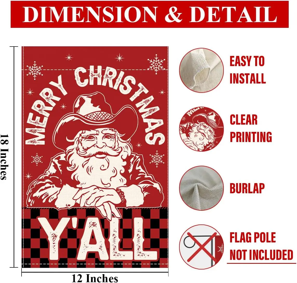 علم حديقة عيد الميلاد المجيد للخارج، علم منزل عيد الميلاد للفناء الخارجي في الحديقة وعطلة عيد الميلاد كاوبوي سانتا كلوز JHH