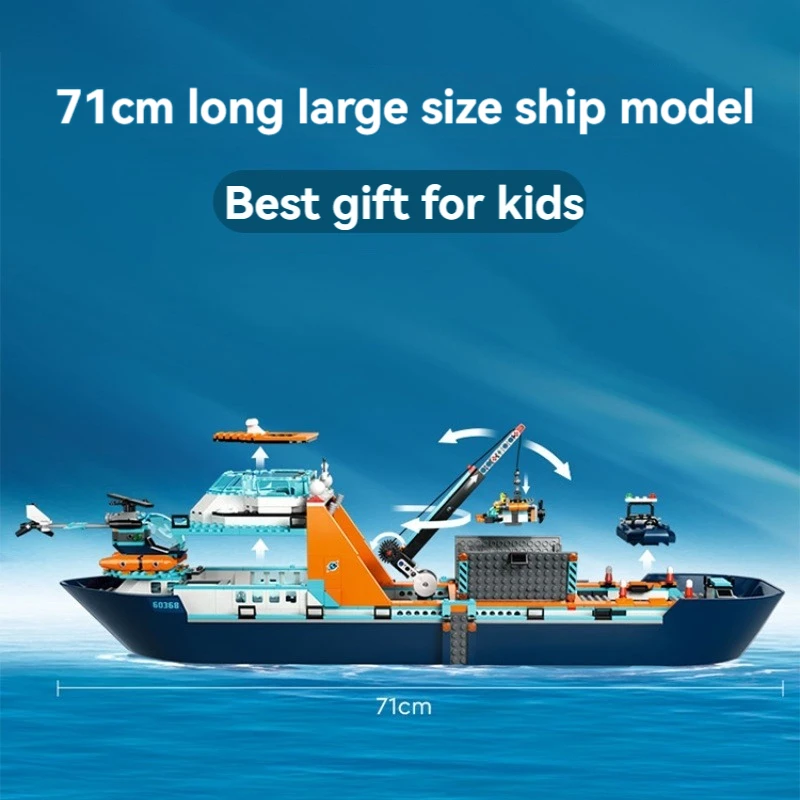 City Ocean Exploration Polar Sea Ship Set Building Blocks Marine Organism Boat Bricks 60368 Model Boys Assembly Toys Kids Gifts