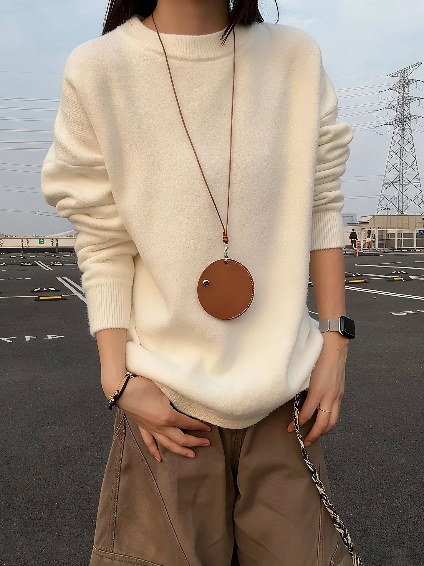 

Мужской и женский белый круглый пуловер Ne, вязаный свитер с Fce, осенне-зимняя внутренняя одежда, повседневная свободная основа L...