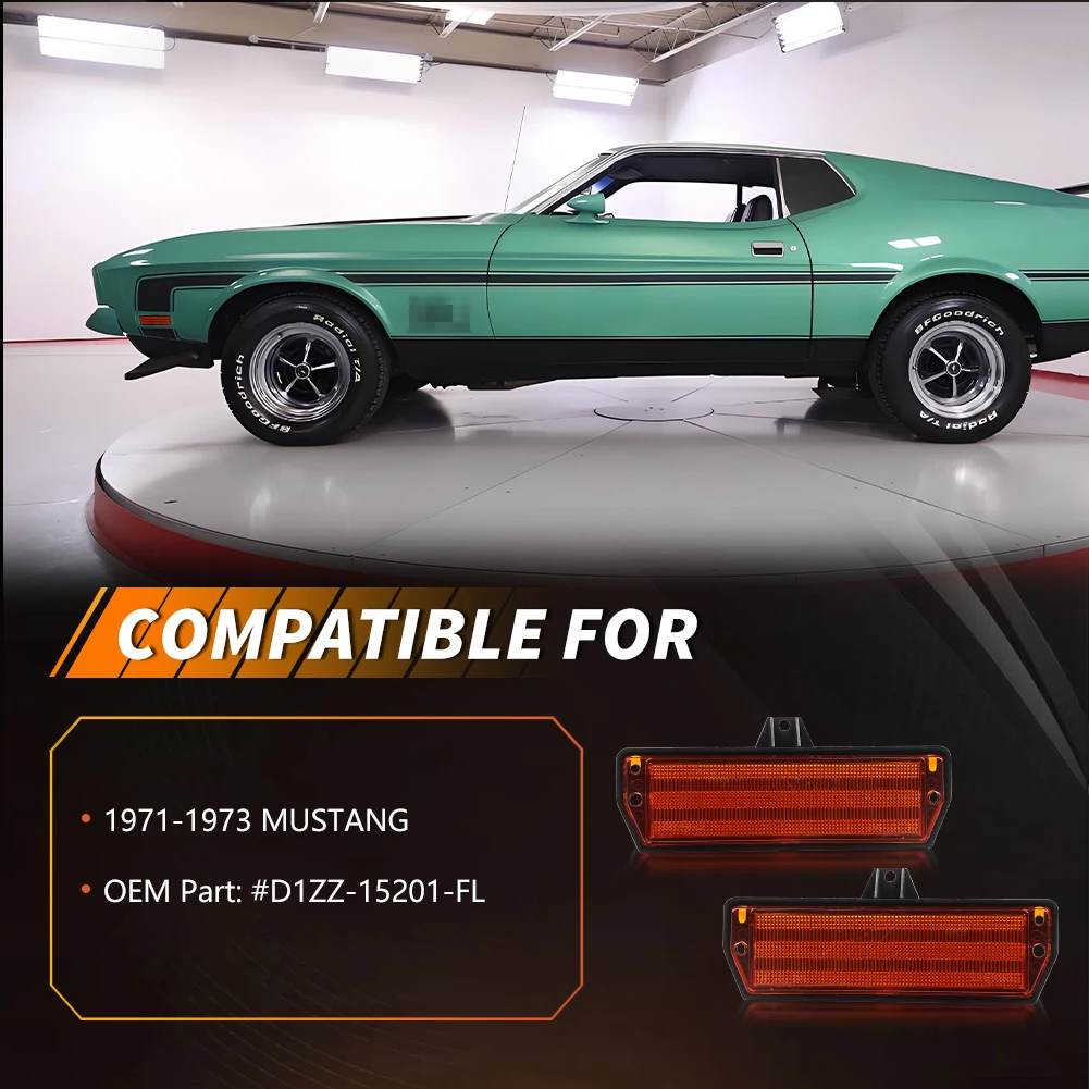 4PCS Front & Rear Bumper Side Marker Light Turn Signal Light Housings For 1971 1972 1973 Ford Mustang No Bulb/Socket Included view 2