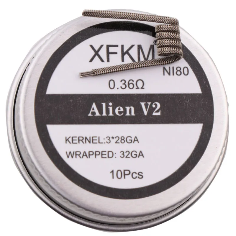 NEW XFKM NI80/A1/SS316L 10pcs/lot Prebuilt Coil ALIEN V2 coils Heating Resistance Wire For RDA RDTA DIY tank