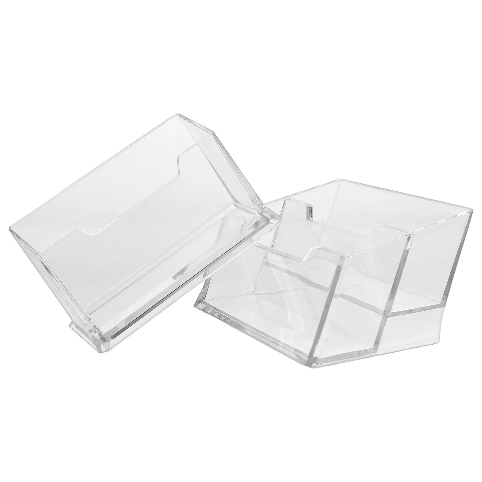 

2Pcs Business Card Holder Stand Clear Acrylic Container Desktop Organizer Non- Reliable Office Decor