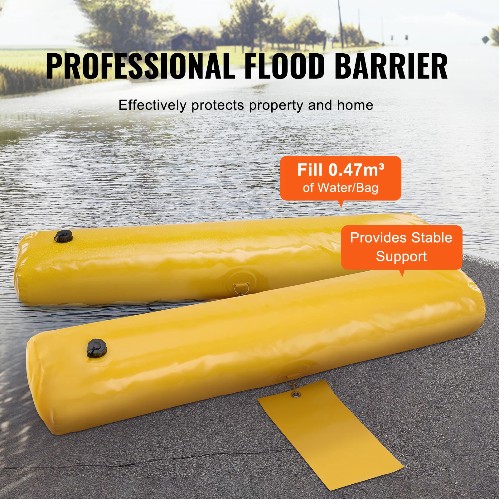 VEVOR Flood Barriers Sandbag Alternative Flood Bags 4Pcs Flood Barrier for Home Water Barriers for Flooding Driveway(4FTx6in)
