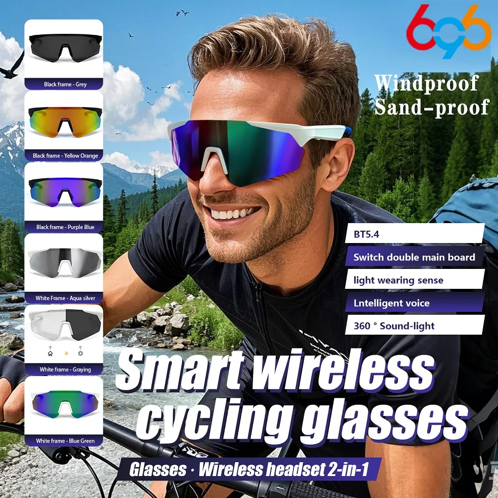 Cycling Glasses Bike Sunglasses With AI Smart Voice Assistant Wireless BT 5.4 Eyewear Goggles MTB Road Bicycle Glasses Men Women
