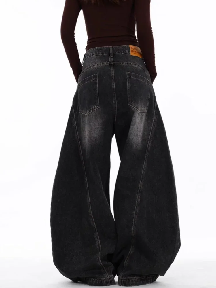 Japanese Y2K Fashion Vintage Black Patchwork Baggy Women's Jeans Pants Wide Leg Woman Clothing Casual Cotton Denim Trousers