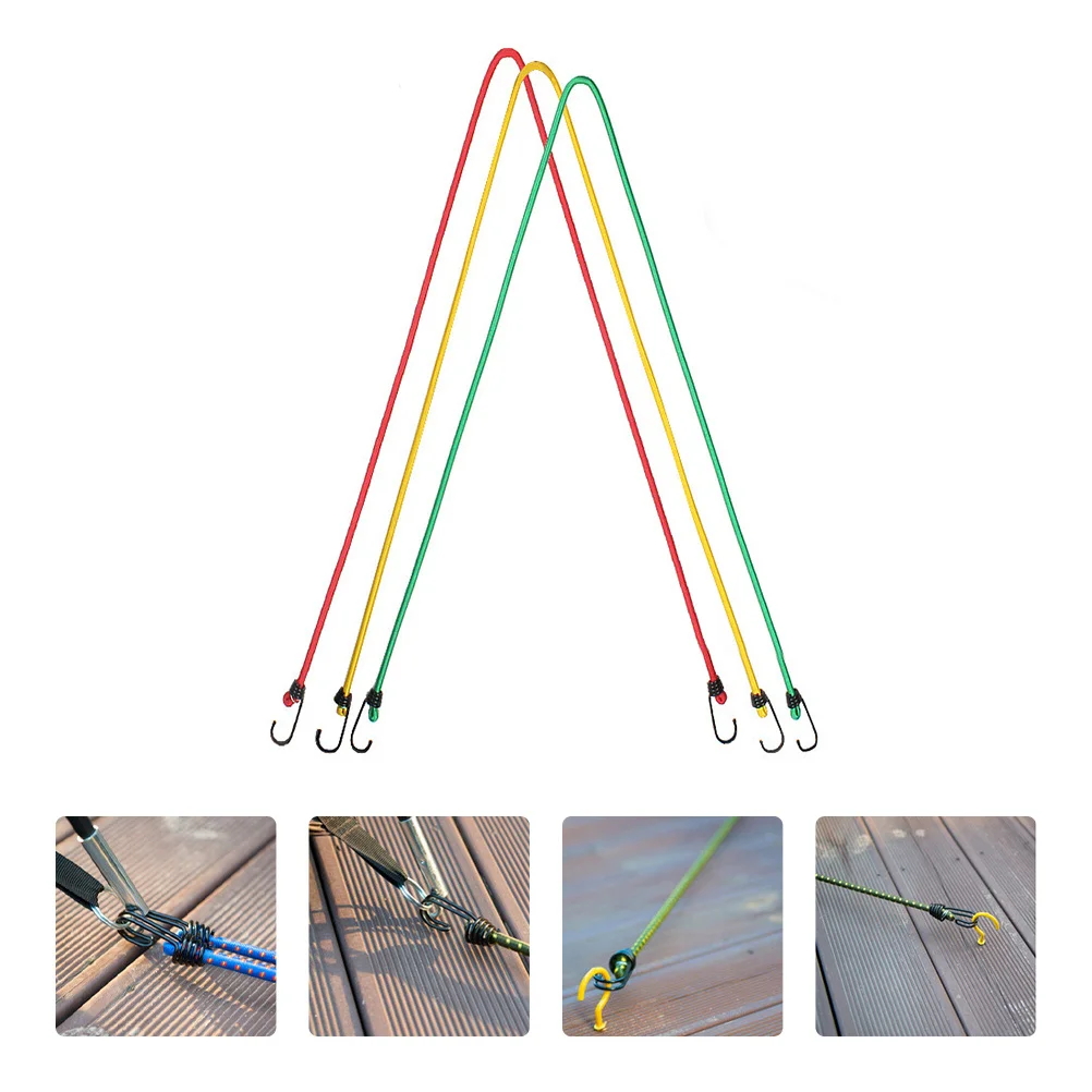 

3pcs Tent Rope Bungee Cords Elastic Luggage Straps For Outdoor Camping Motorcycle Bike Storage Multi-Functional Binding Belt