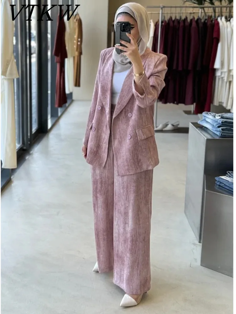 

VTKW Pink Gradient Blazer Suit Set Bold Design High-Waisted Trench Pants 2025 Spring Summer Casual Fashion Workwear Streetwear