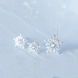 Fashion Snowflake Necklace Earrings Set for Women Girls 925 Sterling Silver Jewelry Sets Christmas Accessories Wholesale