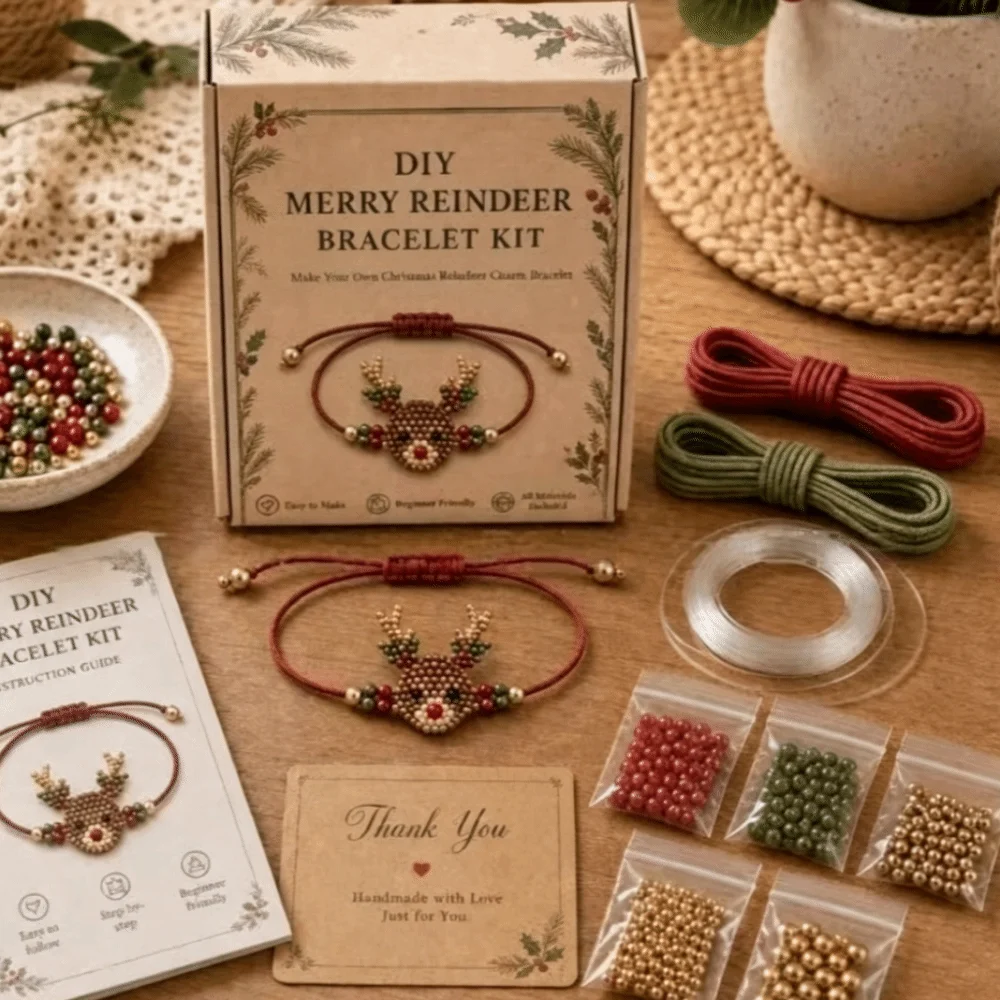 Handmade DIY Bracelet Making Kit Bead Elk Hand Jewelry Craft Set Gift Box Animal Design Christmas Bracelet Kit Home Decor