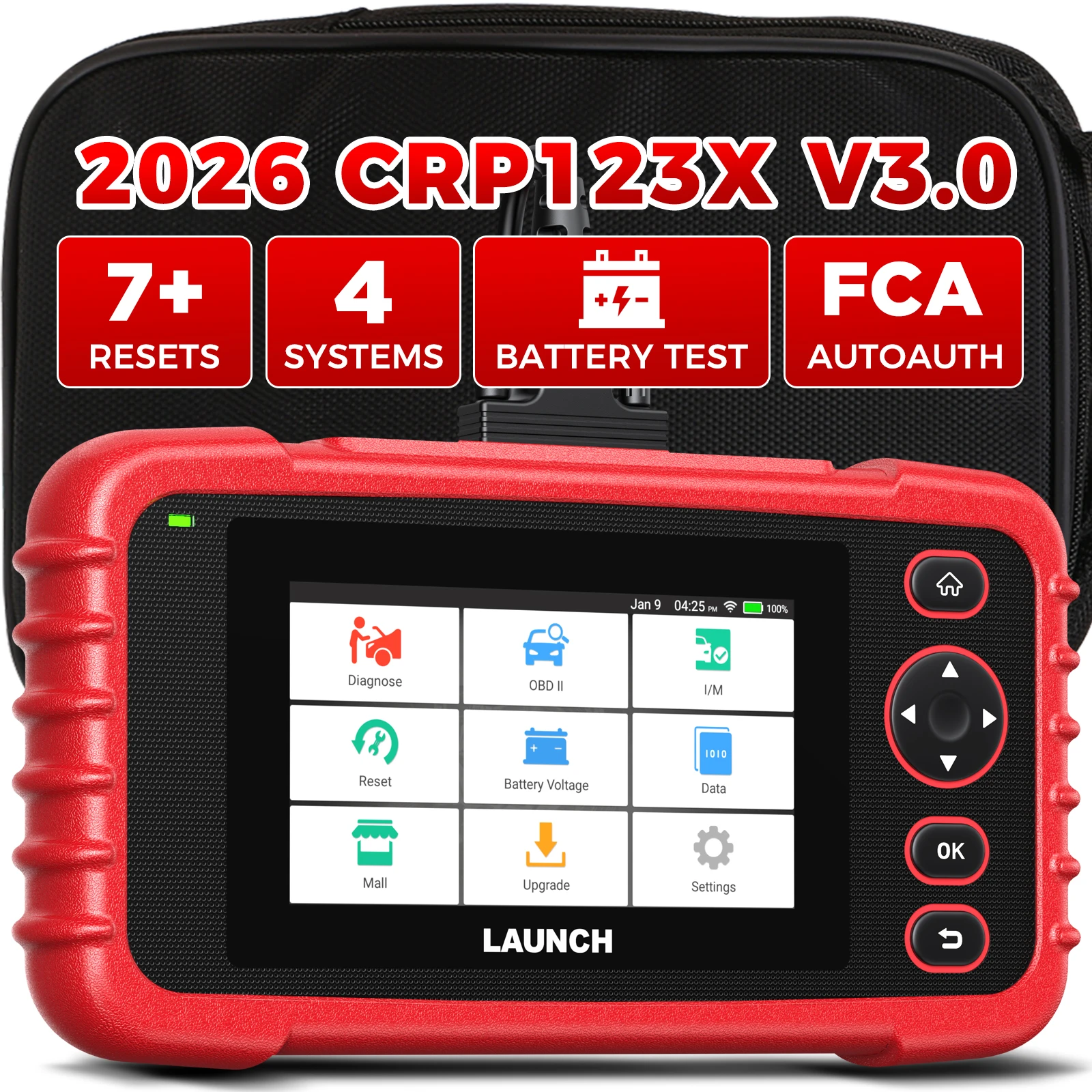 LAUNCH CRP123X V3.0 OBD2 Scanner Professionelles Diagnosegerät für Alle Fahrzeuge 4-System-Diagnose EPB/DPF/Öl-Reset SAS/BMS Test