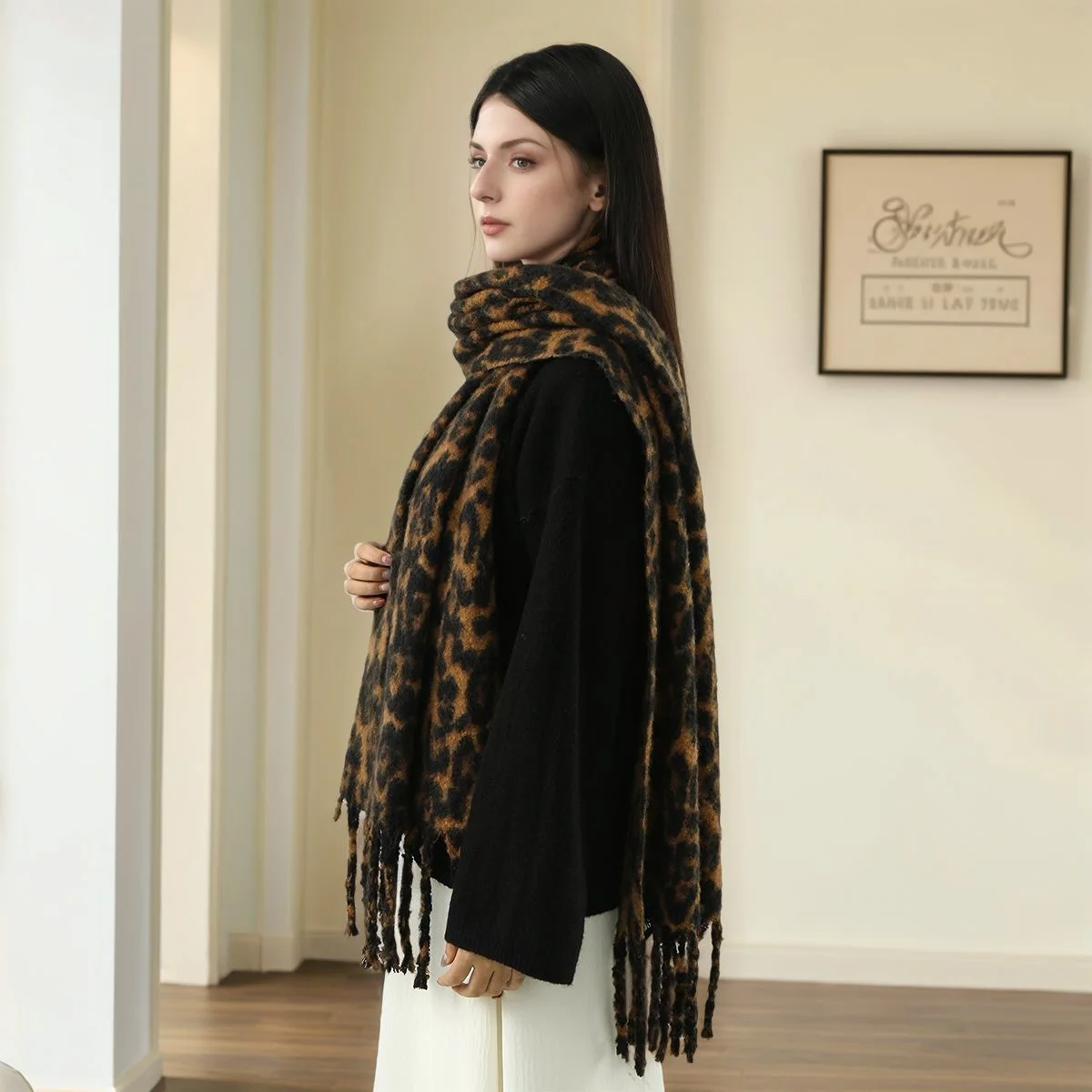 جديد ليوبارد طباعة الكشمير وشاح سيدة شرابة شال شتاء دافئ بطانية المرأة منديل الأوشحة السميكة غطاء كامل وشاح 190*40 سنتيمتر