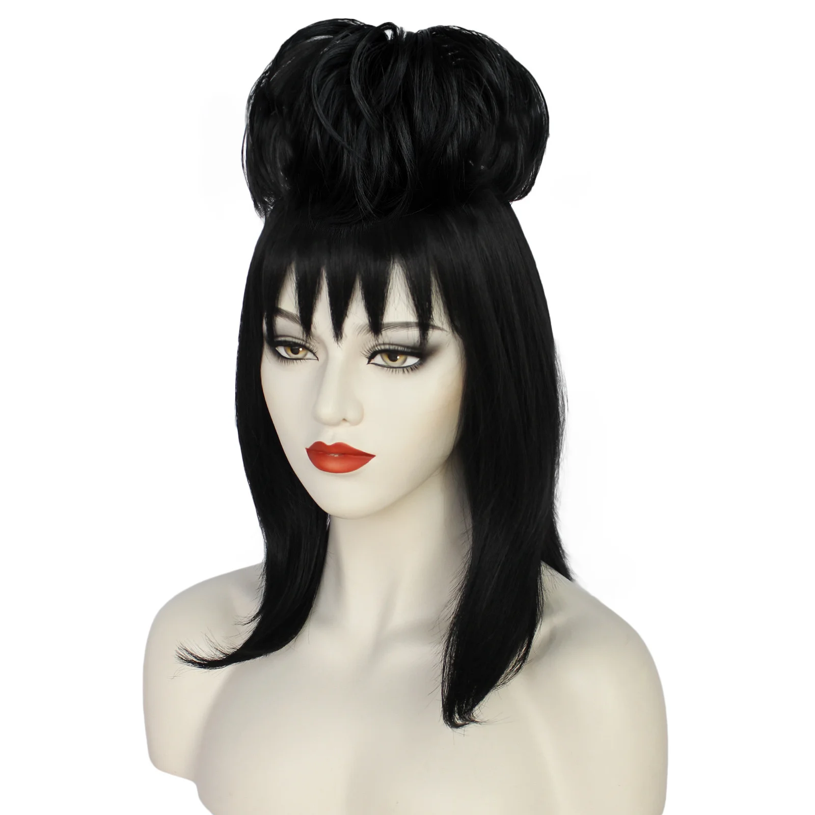 Lydia Deetz Cosplay Wig Bride Gown Costume Black Synthetic Straight Hair Props for Women Girls Halloween Carnival Accessories