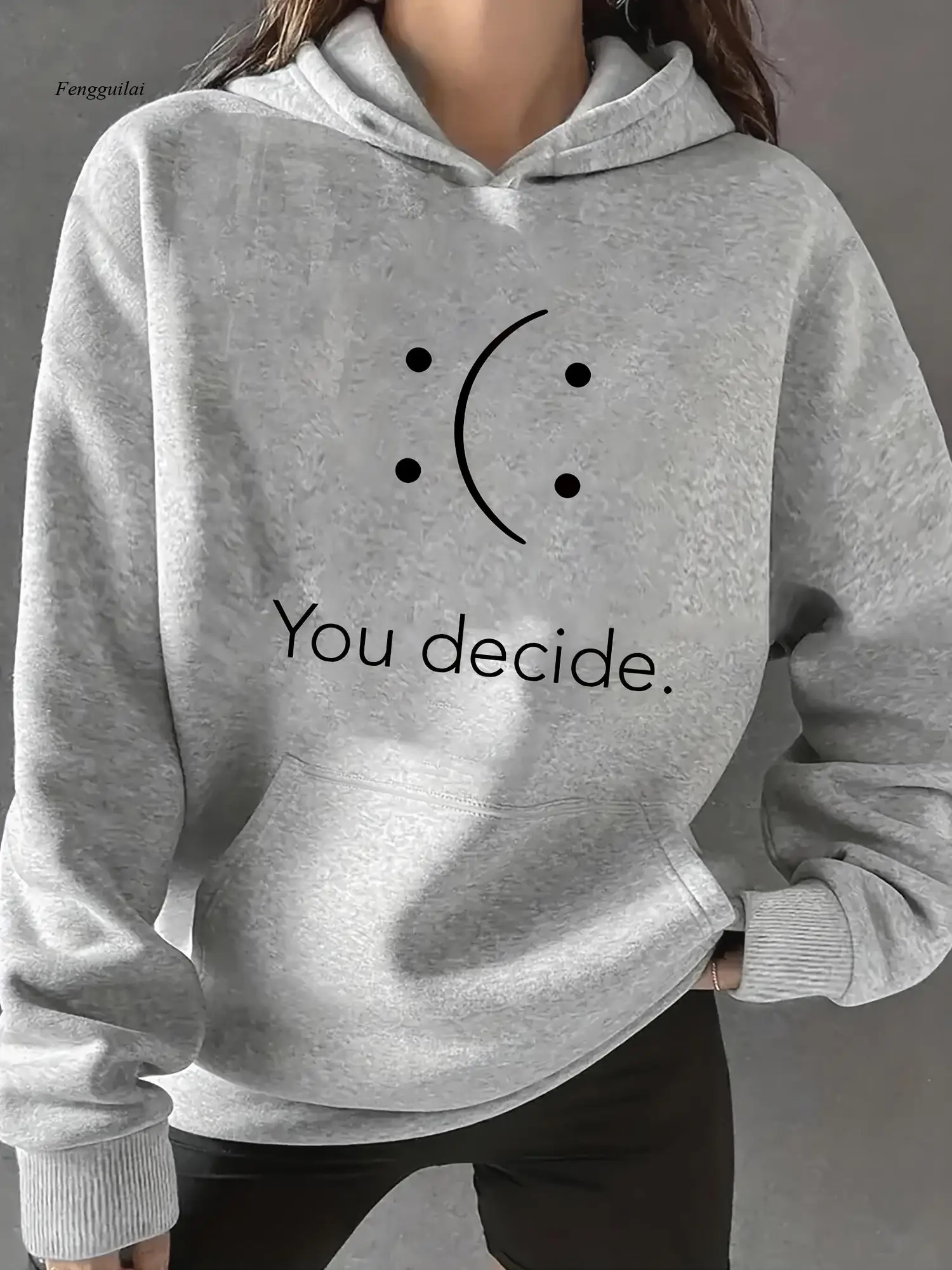 

Толстовка с капюшоном с принтом «You Decide» и карманом-кенгуру. Мода в корейском стиле с текстовым дизайном