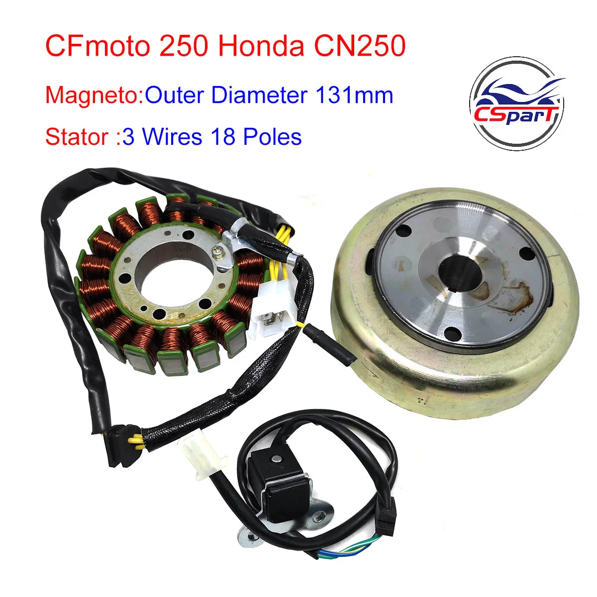 Magneto zestaw 18 nylonowa cewka 4 drutu wyzwalania wirnika koła zamachowego 250CC 172MM PGO Dune Kazuma skuter ATV Buggy części