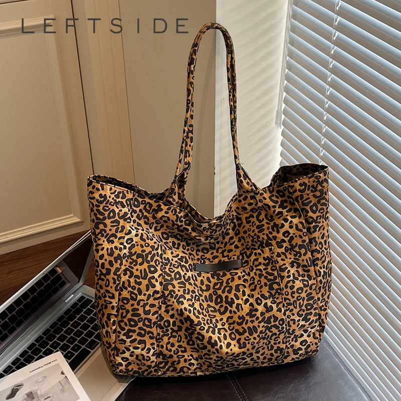 

Левая сторона, большая тканевая леопардовая сумка-тоут для женщин, сумки на плечо для покупок, зимние дизайнерские сумки 2021, роскошные брендовые простые сумки