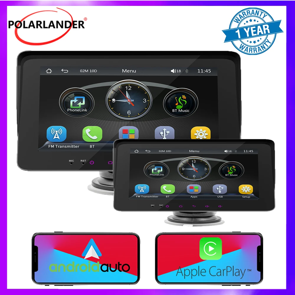 

PolarLander 7" Portable Monitor Car Multimedia Player MP5 Wireless Carplay Android Auto Airplay Bluetooth Function Touch Screen