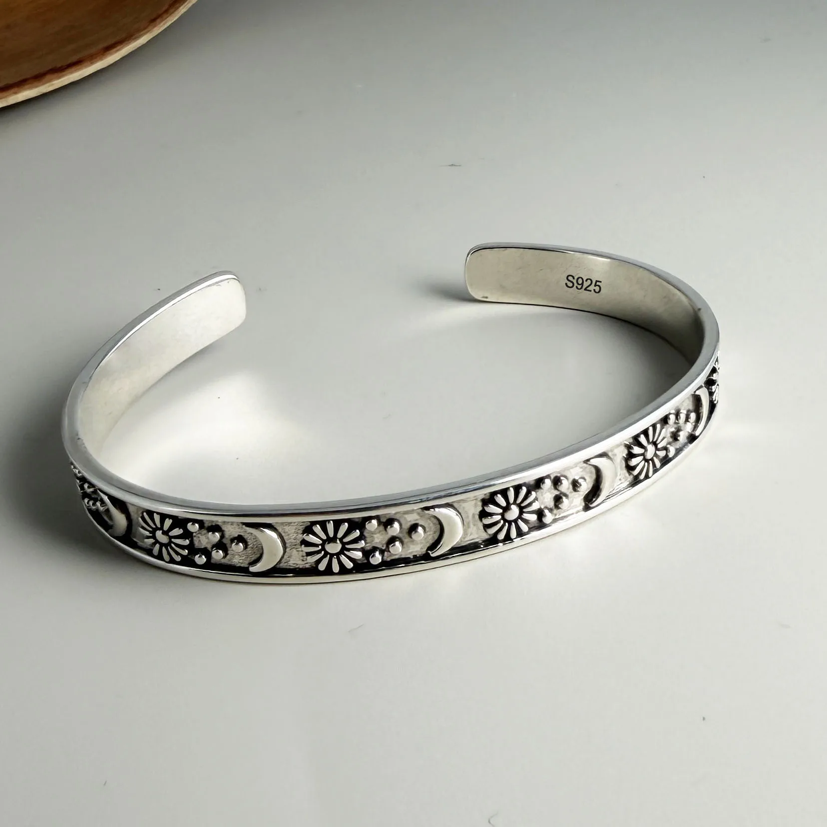 925 Sterling Silver Bracelets for Women Men String Accessories Retro Moon Sun Pendant Party Jewelry Gift