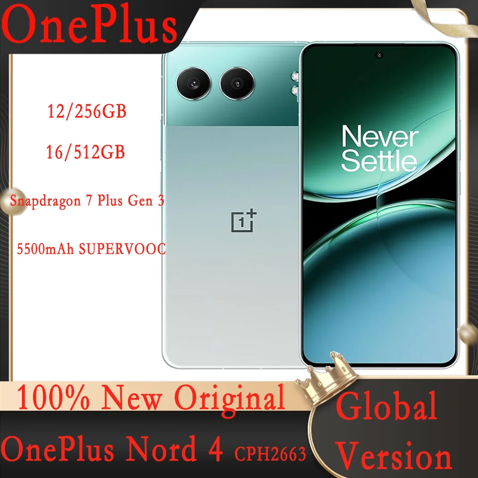 2024 Global Version OnePlus Nord 4 5G Smartphone, Snapdragon 7 Plus Gen 3, Sony 50MP Camera 5500mAh Battery 100W SUPERVOOC