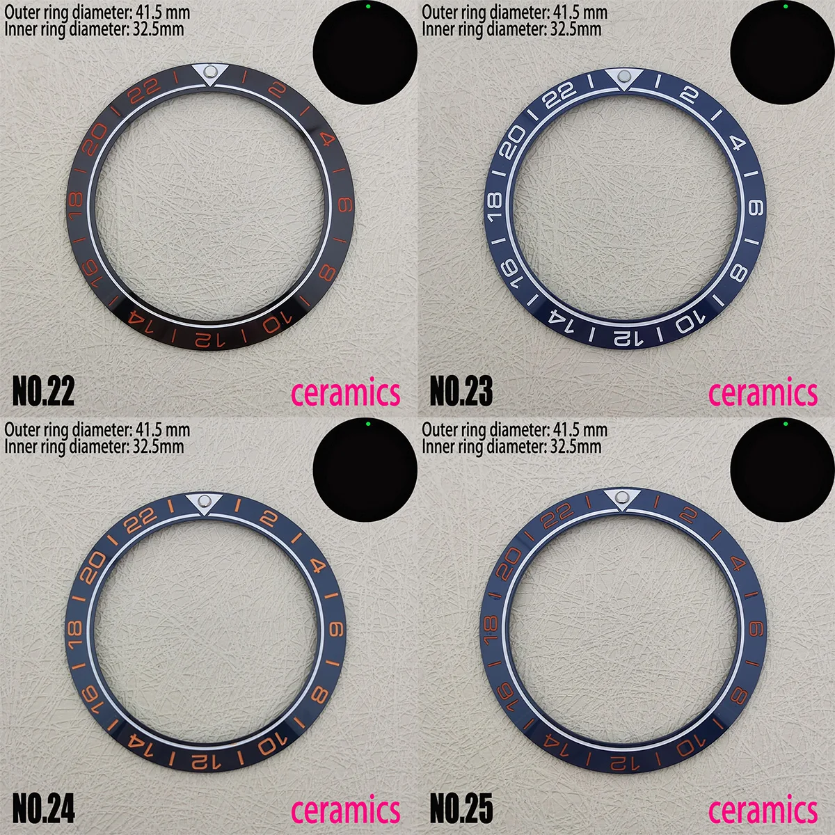 セラミックベゼル,時計アクセサリーnh35およびnh36,od 41.5mm,id 32.5mm