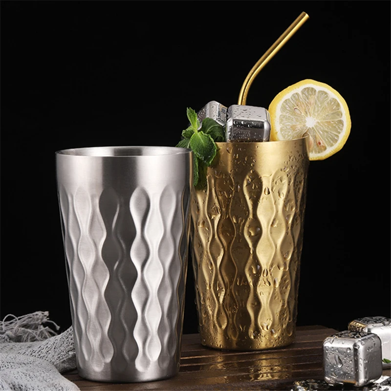 

350ml Double Wall Beer Mug for Tea Stainless Steel Wave Pattern Tumbler Metal Coffee Cups Bar Kitchen Drinkware Travel Water Cup