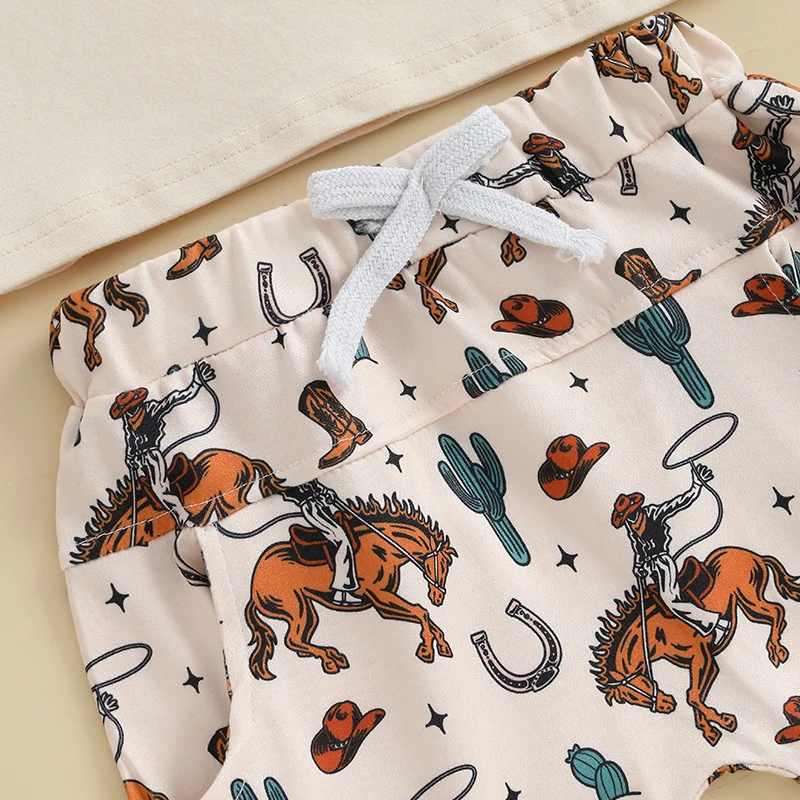 Toddler Boys Birthday Outfits Cute Cartoon Print Short Sleeves T-Shirt and Comfortable Elastic Waist Shorts Set for 2 Piece