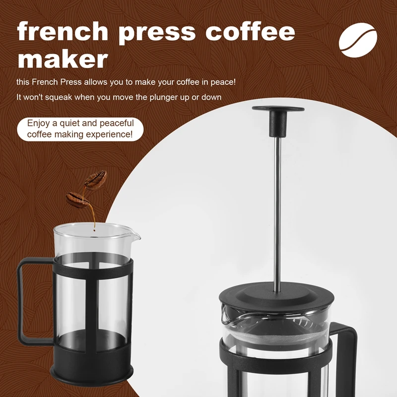 French Press Coffee & Tea Maker 12Oz, Thickened Borosilicate Glass Coffee Press Rust-Free And Dishwasher Safe