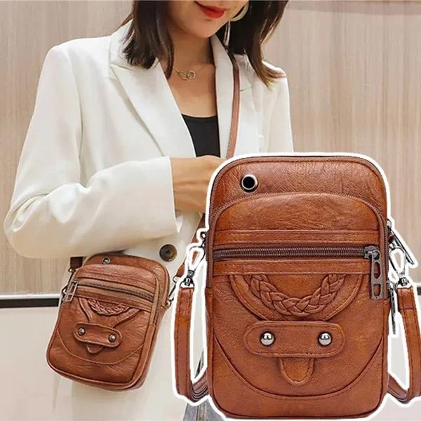 Ladies Retro Soft Leather Messenger Bag Rivet PU Shoulder Bag Handbag Mobile Phone Wallet