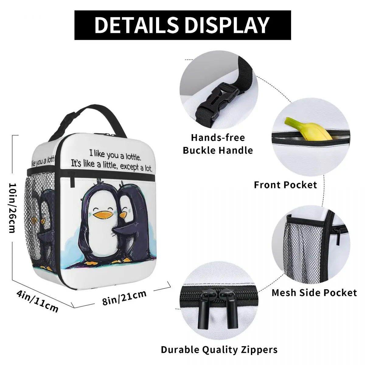 I Like You A Lottle Penguin Insulated Lunch Bag for Kids School Cooler Thermal Food Box Tote Portable Lunch Boxes Container