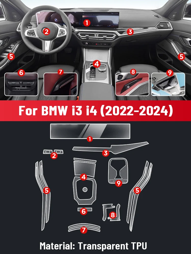 Anti-scratch Car Interior Center Console Media Dashboard Navigation TPU Protector Film For BMW I3 I4 2022-2024 Sticker