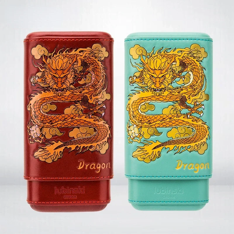 

Chinese Year of the Dragon Totem Cigar Leather Case Cowhide Cedar Wood Cigar Case