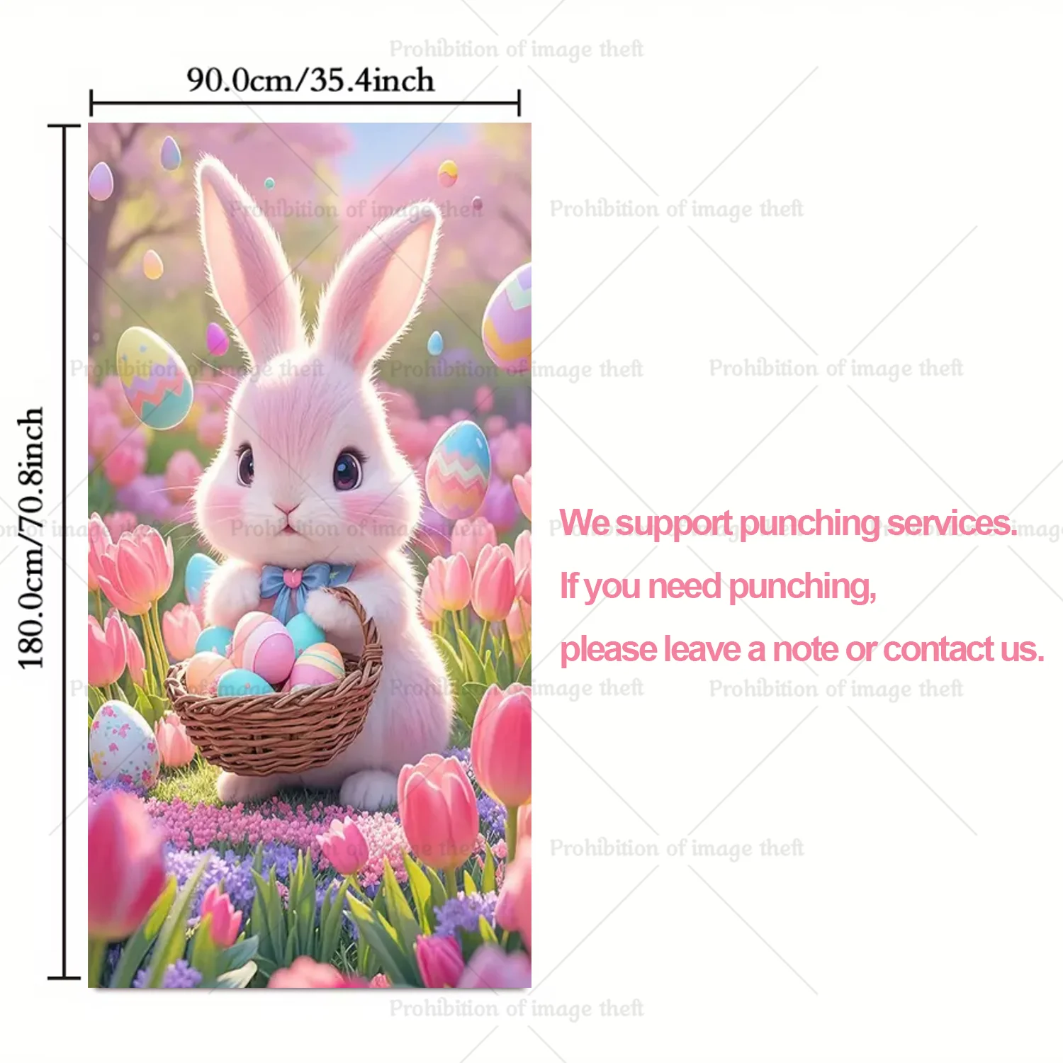 Happy Easter Cute Bunny Theme Background Fantasy Spring Wreath Door Cover Bunny Dog Flower Eggs Baby Party Decoration Gift Prop