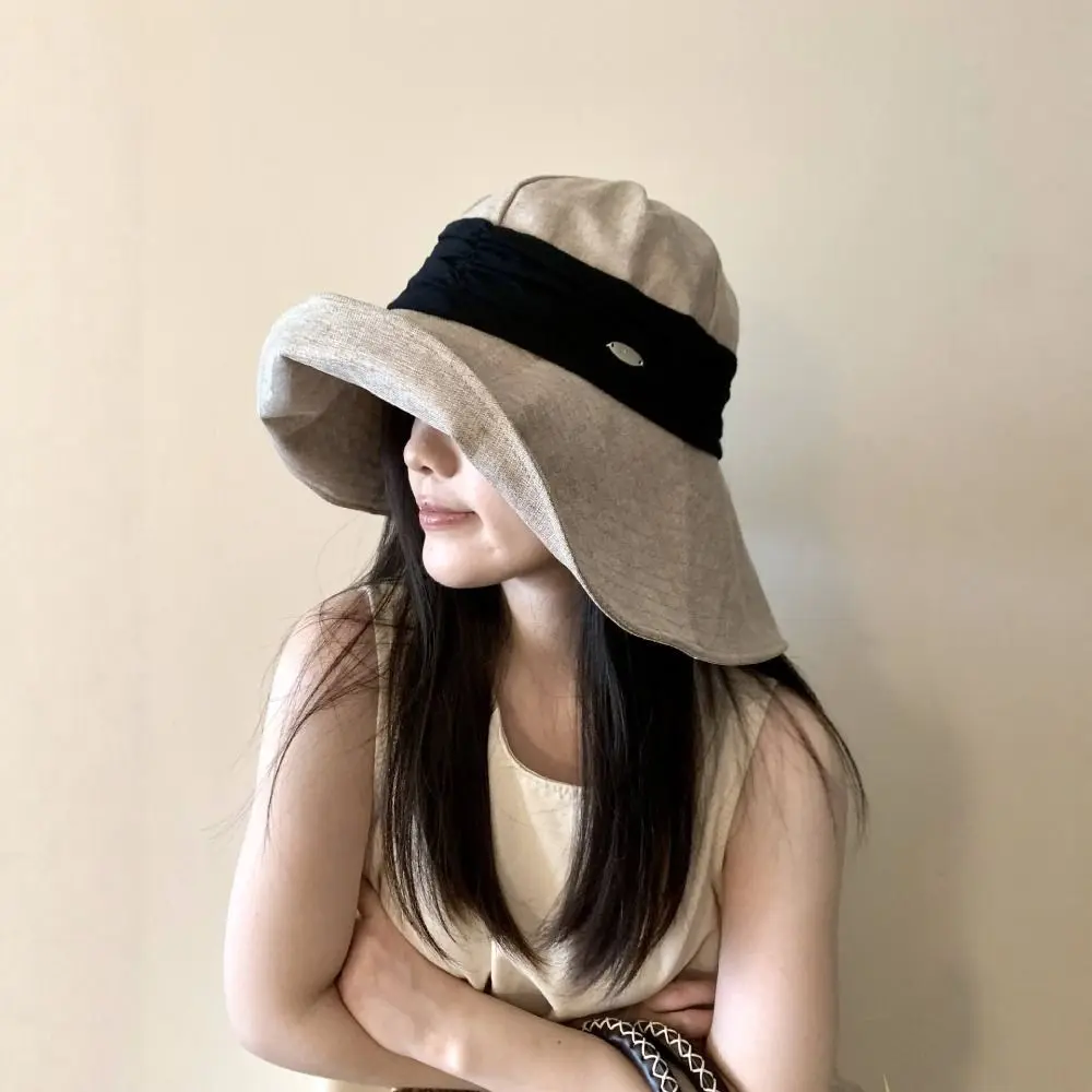

Solid Color Cotton Linen Fisherman Hat Cotton Linen Wide Brim Summer Sun Hat Breathable Sun Protection Sunscreen Visor Cap