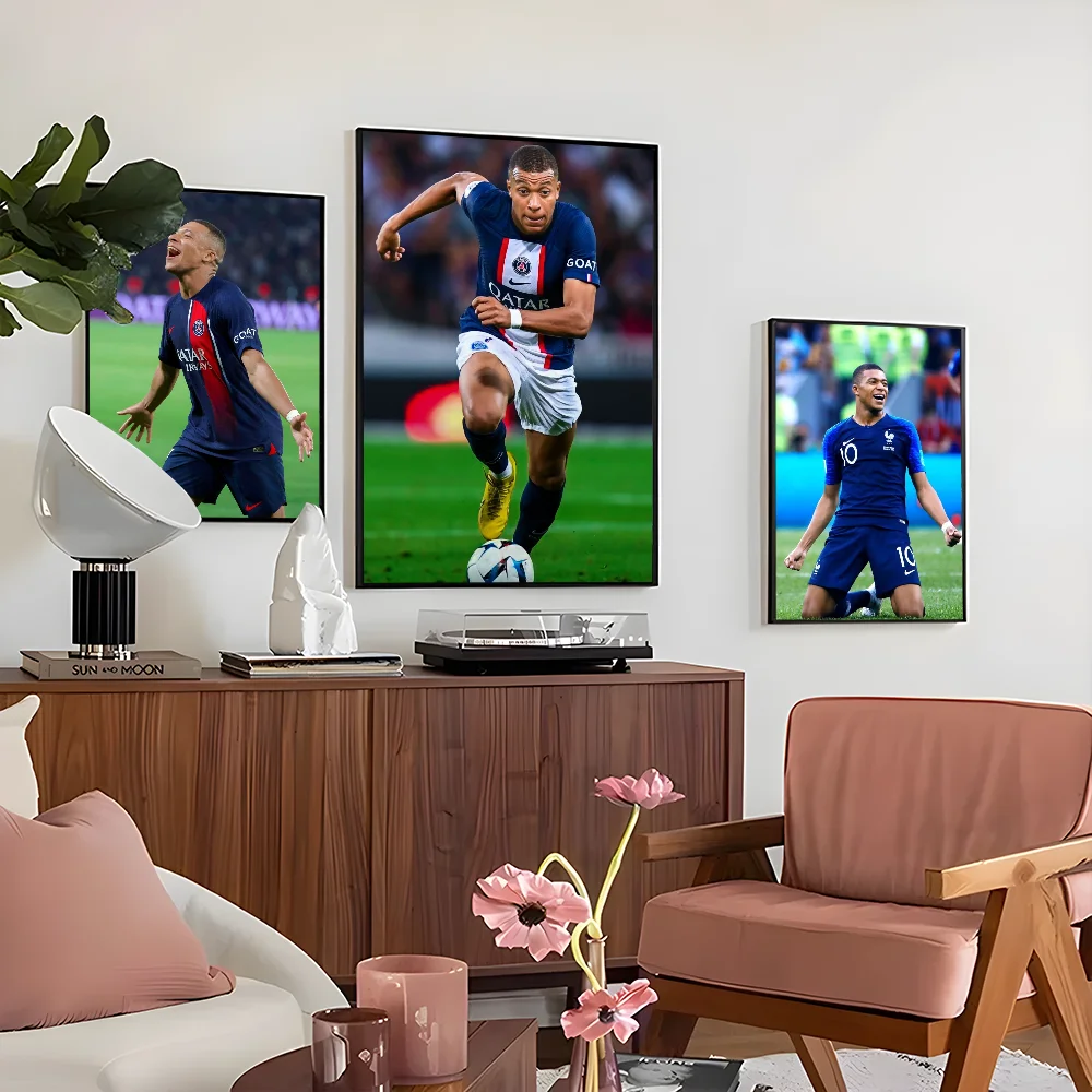 1PC Hot Football Player Kylian Mbappe Poster Self-adhesive Art Waterproof Paper Sticker Coffee House Bar Room Wall Decor