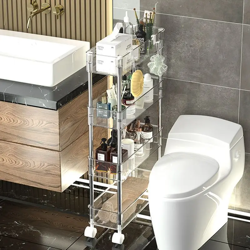 

Mobile Bathroom Crevice Storage Rack Floor Ceiling Washbasin Bathroom Small Cart Plastics Stainless Steel Storage Rack ZE735