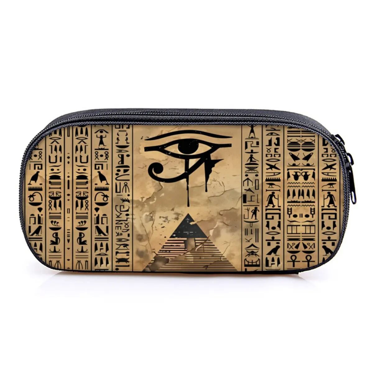 

Egyptian Hieroglyphs Print Layered Pencil Case Quality 2D Flat Cartoon Pen Bag Best Gift for Boys/Girls School Supplies