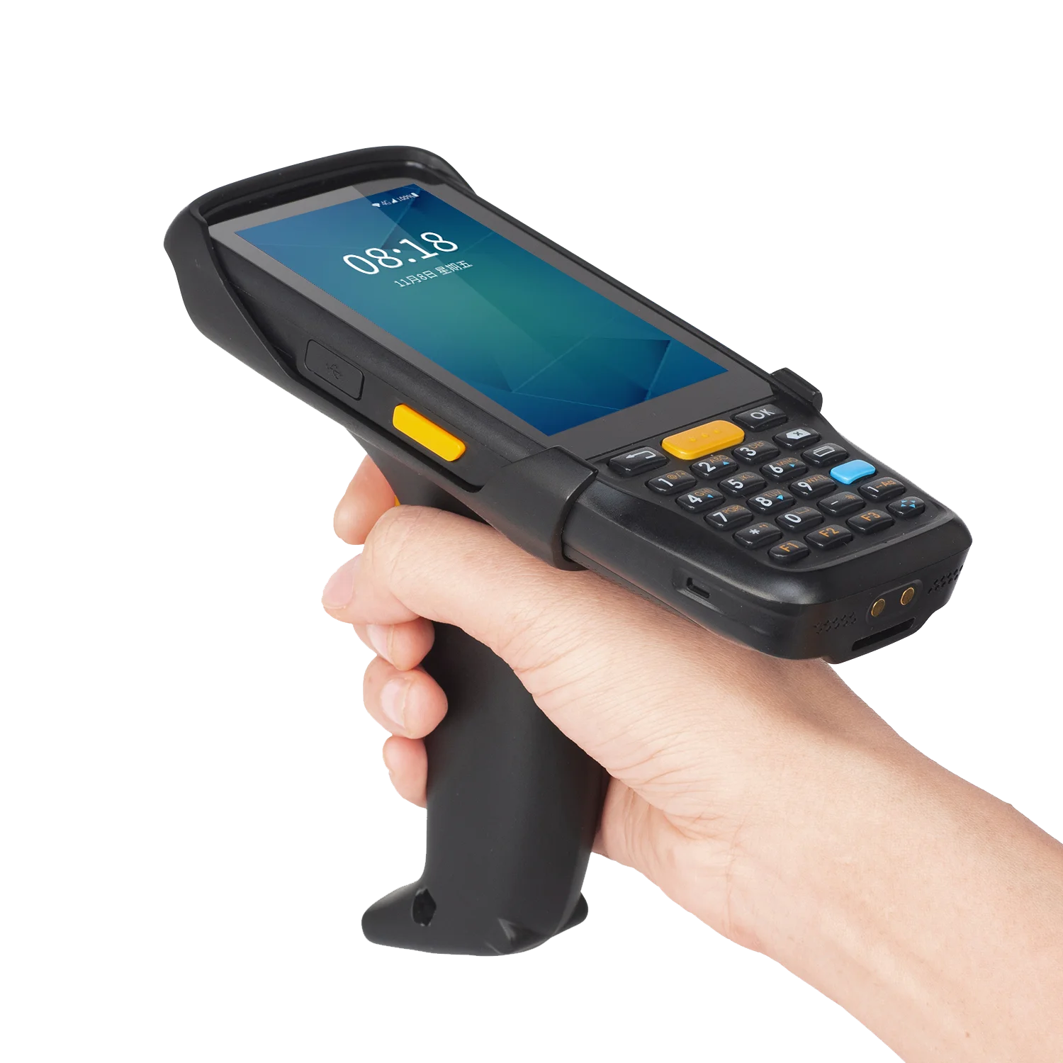 Rugged Android 9.0 2D Barcode Scanner Keypad Mobile Data Collector with Pistol Grip Battery Cradle Option