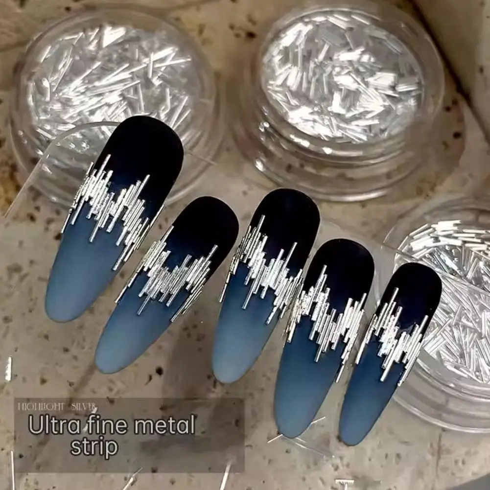 High GLOSS Silver แถบโลหะตกแต่งเล็บตกแต่งโลหะผ้าไหมเล็บสะท้อนแสง Manicu Art 3D อุปกรณ์เสริม Shinny Q1b5