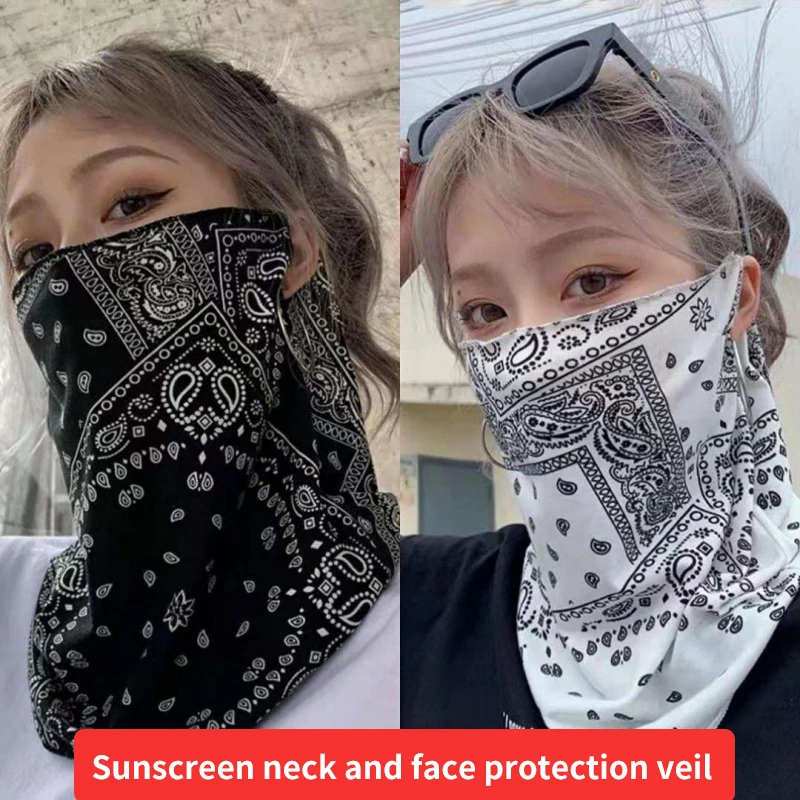 The New Summer Sun Mask Men And Women Hanging Ears Anti-Ultraviolet Half-Face Neck Protection Driving Ice Silk Mask Face Yarn Th