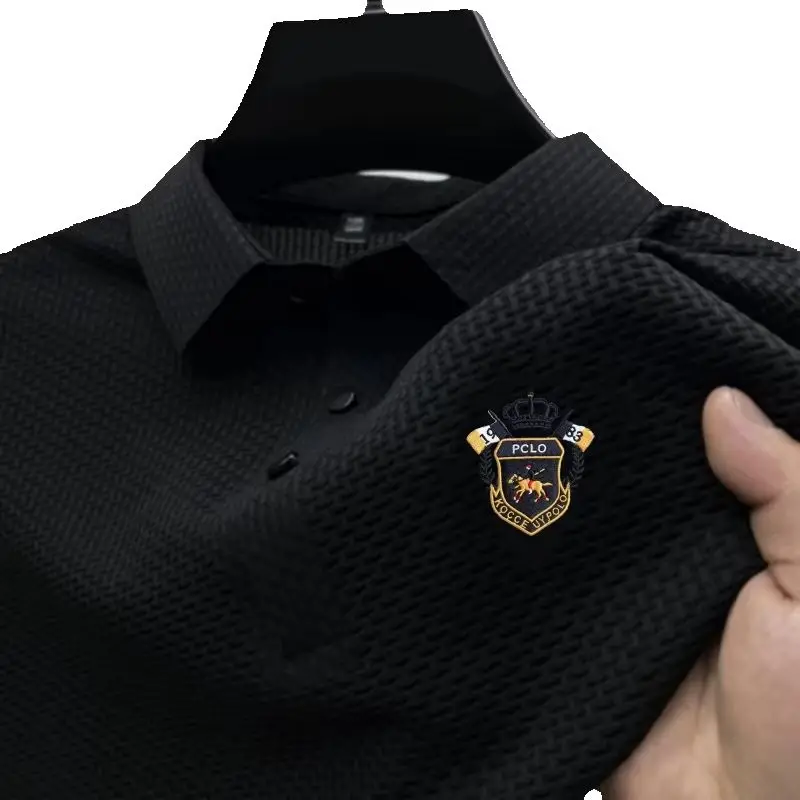 New men's business casual short sleeved bone flower solid color POLO shirt fashionable, breathable, comfortable summer versatile