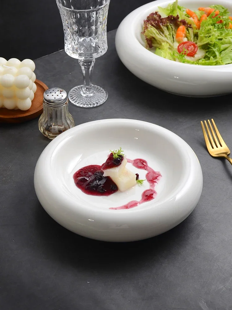 Pure White Ceramic round Dining Plate Chinese Style Dining Utensils Cold Dish Plate Club Private Kitchen Hot Dish Plate