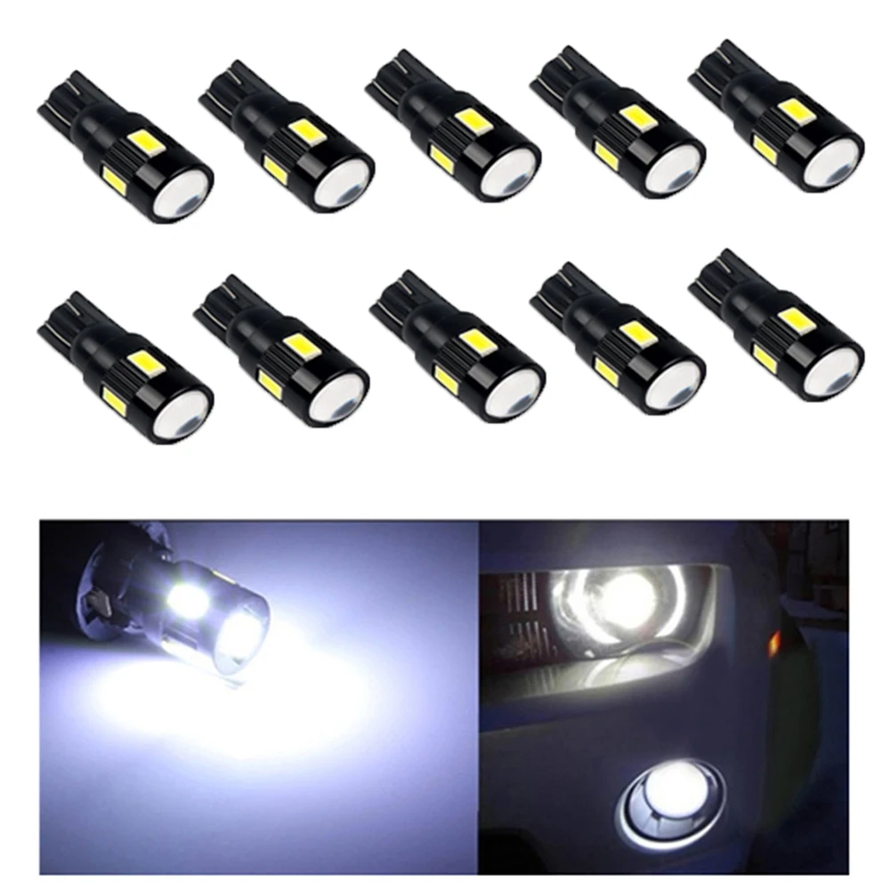 

10 Pcs T10 Daytime Running Light Bulb 5630-6 Automotive Lamps Vehicle Outline Lamp License Plate Light For Vehicle Accessory