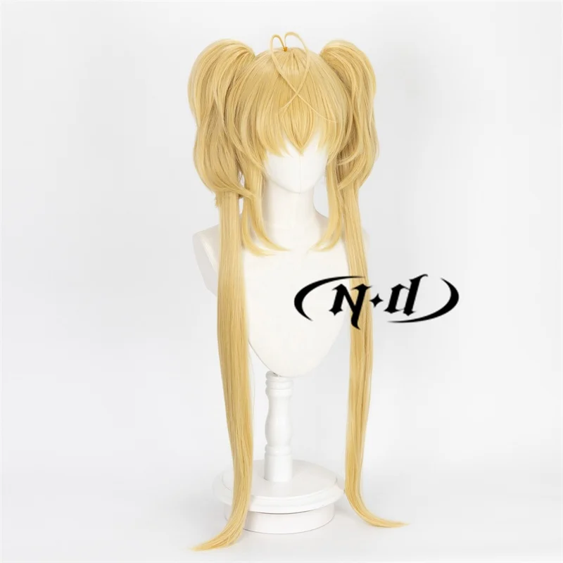 شعر مستعار طويل أصفر ذهبي ، مقاوم للحرارة ، شعر اصطناعي Kanekalon ، شعر مستعار أنيمي ، شوجو ، شارا ، تسوكيياوتاو تأثيري ، حزب المعرض