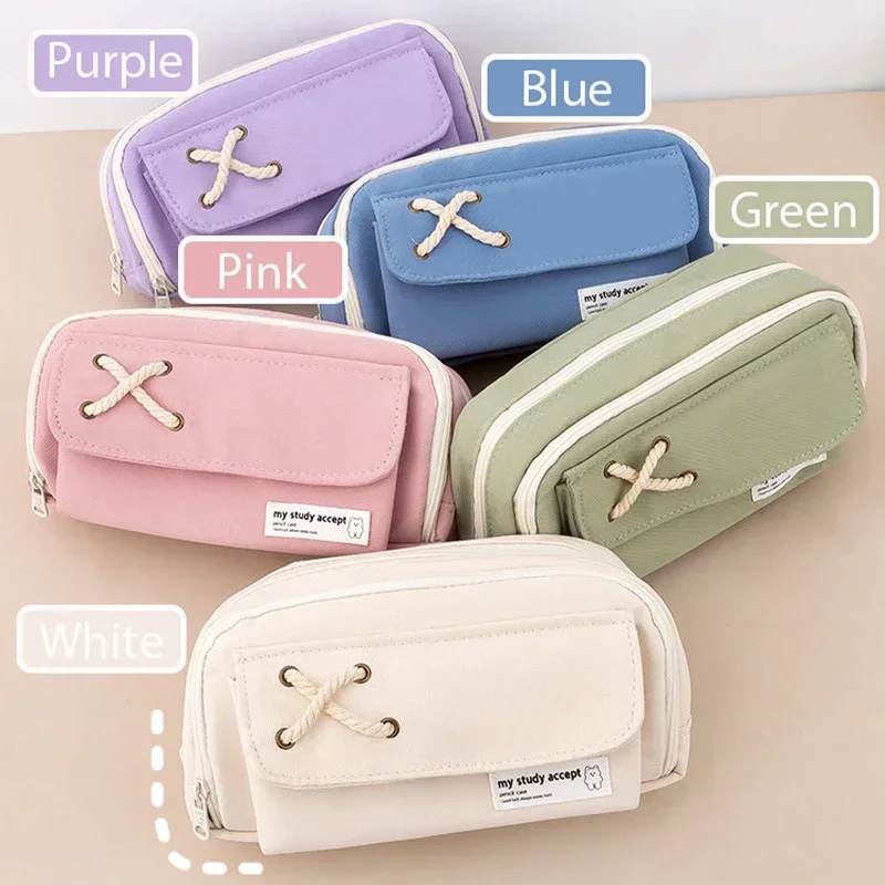 Cotton Rope Pen Bag Multi-layer Large Opening Twine Ins Wind Simple Multi-functional Small Korean Version Pencil Pencil Case