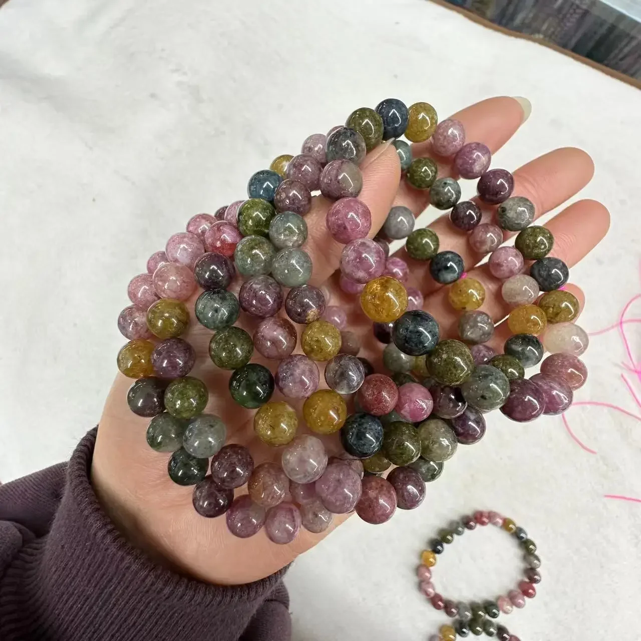 Natural Colourful Tourmaline Stone Bracelets Simple Energy Elastic Bracelet Academic Magnetic Field Jewelry Party Gift Wholesale